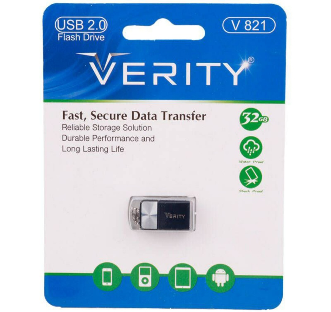 فلش ۳۲ گیگ وریتی Verity V821  ✴️شناسه محصو  ✔️گارانتی مادام العمر آسان سرویس  ✳️جنس بدنه : فلز  ✳️ظرفیت : ۳۲ گیگابایت  ✳️مقاوم در برابر رطوبت و ضربه