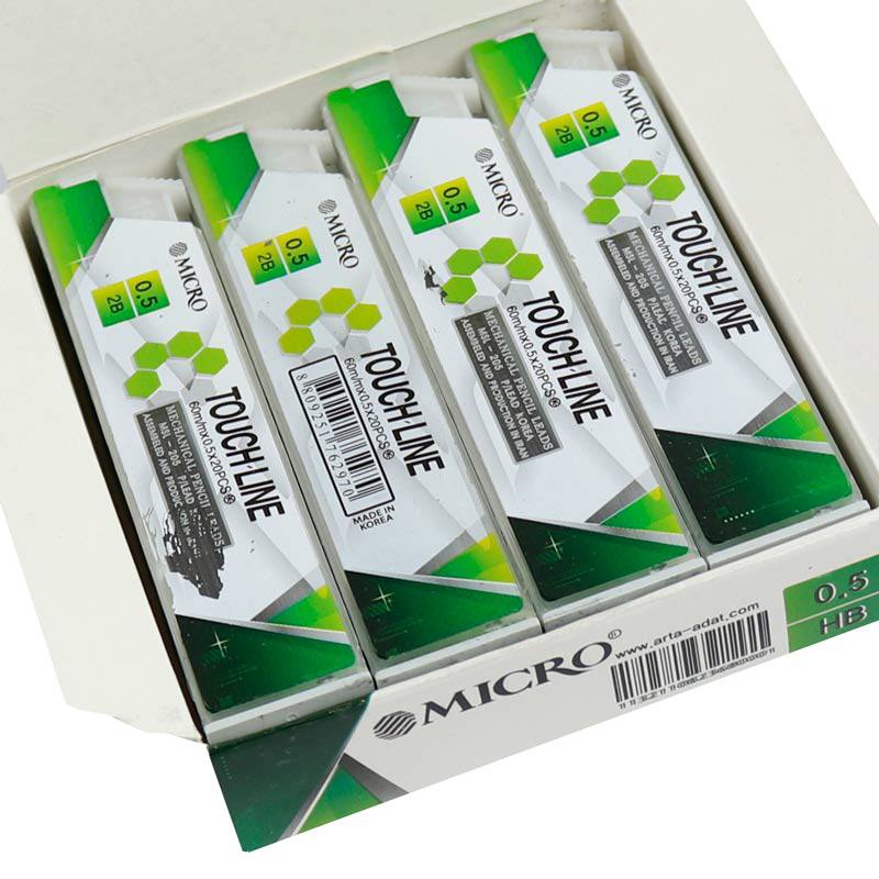 💎نوک مداد نوکی Micro Touch-Line 0.5mm 2B    درجه سختی ۲B با ضخامت ۰٫۵ میلی مترتعداد ۲۰ نوک داخل هر بسته ۱۲ عددی
